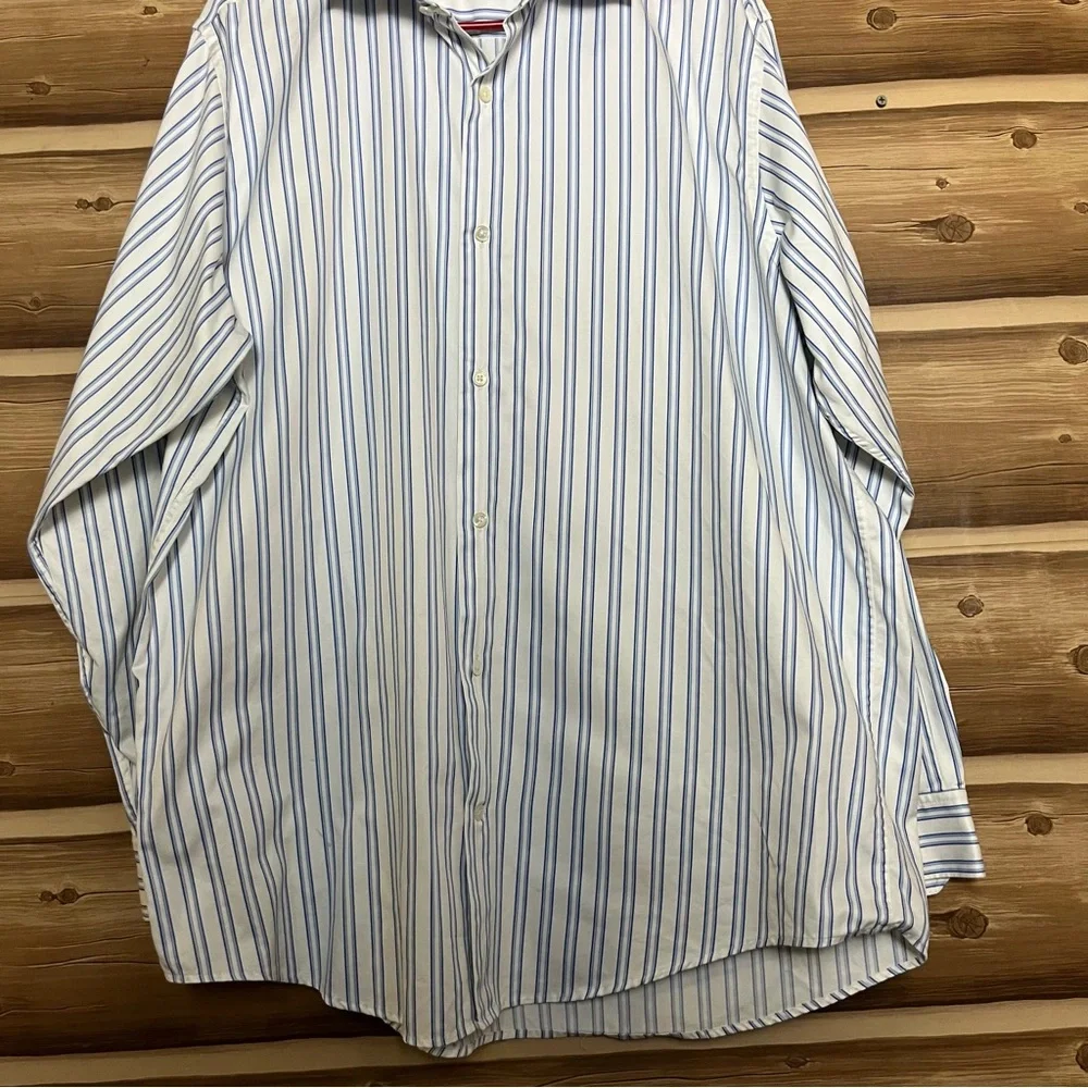 5/$25 Banana republic long sleeve bottoms down blue white striped shirt‎ size XL